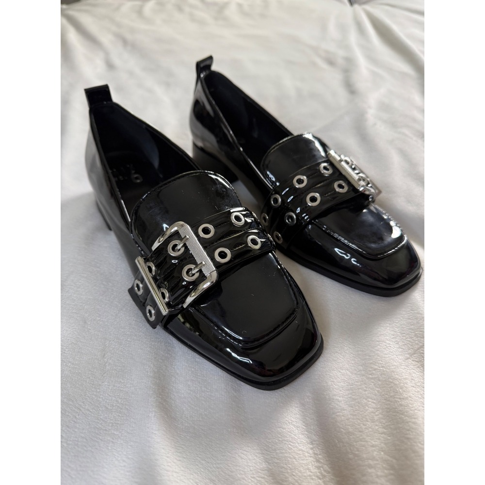 Mix No. 6 Black Patent Buckle Loafers Grommet Square Toe Shoes 8.5M